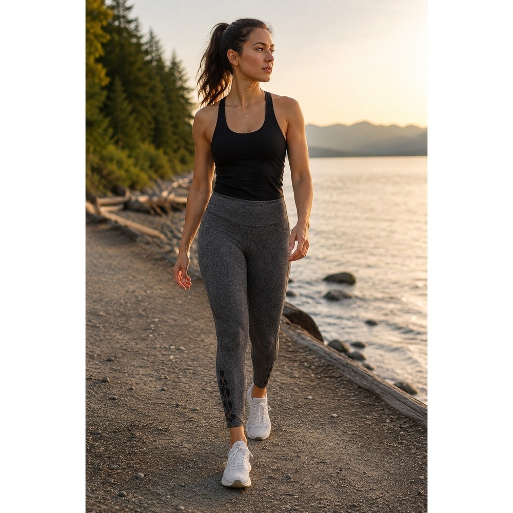 Lululemon High Times Pant 7/8 Yoga Leggings Heathered Gray Lattice Ankle Detail